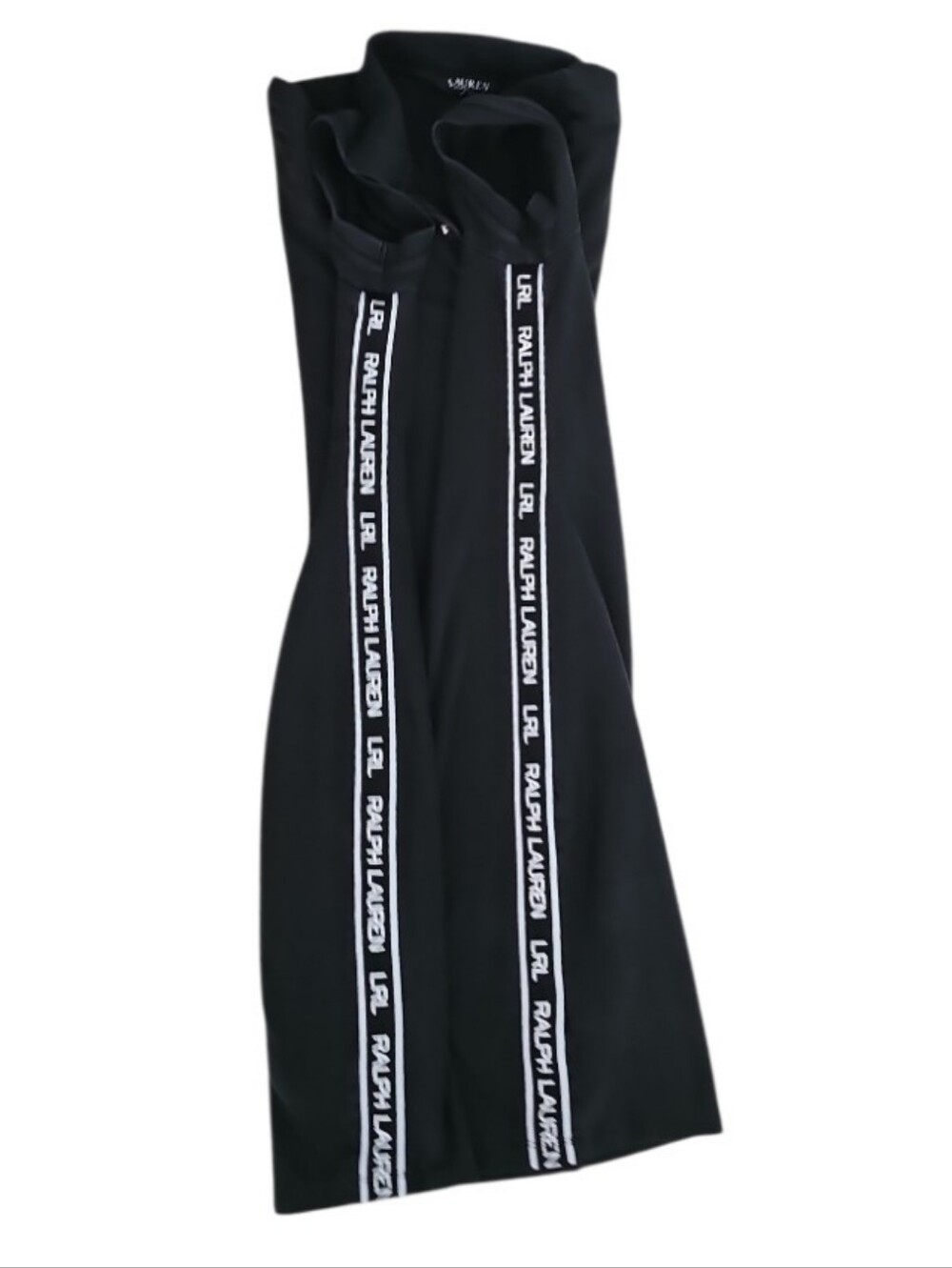 Vintage Lauren Ralph Lauren Polo Dress Sz L Black Logo Tape Cotton Stretch Y2K - Picture 5 of 14